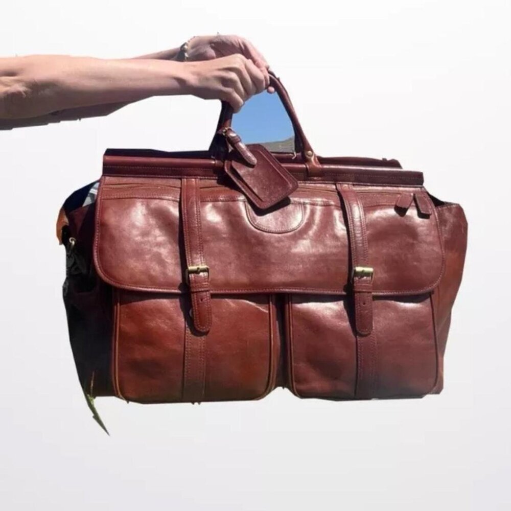 Oversized Unisex Carriage House Vintage Genuine Brown Leather Bag